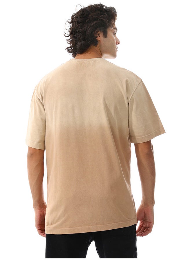 Gradient Beige With Decorated Badge T-Shirt