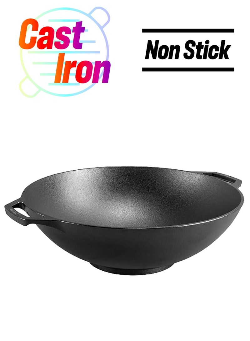 قلاة ووك عالية الجودة من الحديد الزهر، سهلة التنظيف، أسود، 14 بوصة - P14W3 - Image 1