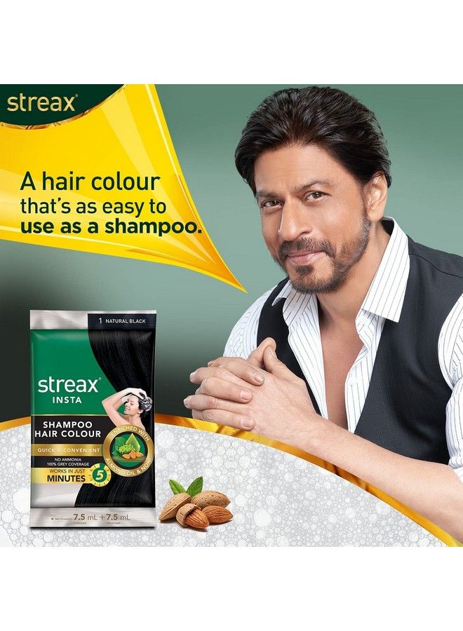 Streax شامبو إنستا لتلوين الشعر للرجال والنساء باللون الأسود الطبيعي 18 مل (عبوة من 24 قطعة)؛ غني بزيت اللوز ومستخلصات النوني؛ لون فوري يدوم طويلاً - Image 3
