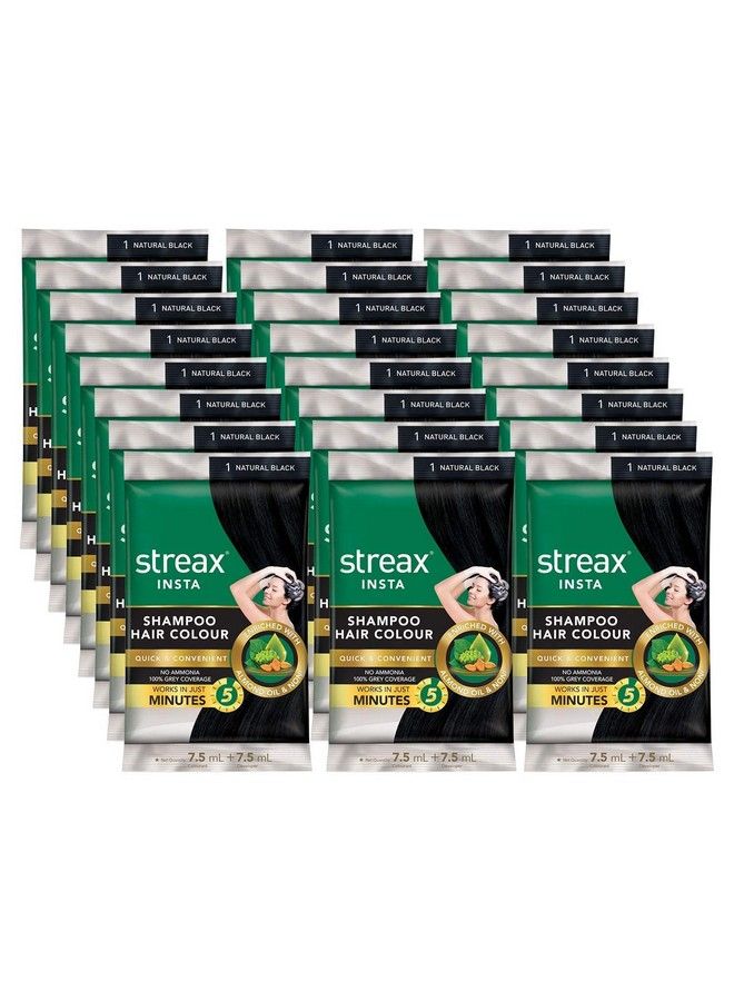 Streax شامبو إنستا لتلوين الشعر للرجال والنساء باللون الأسود الطبيعي 18 مل (عبوة من 24 قطعة)؛ غني بزيت اللوز ومستخلصات النوني؛ لون فوري يدوم طويلاً - Image 2