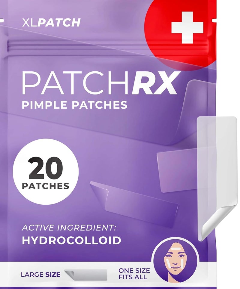 KEYCONCEPTS PatchRx Large Pimple Patches for Face 20 Pack Treat Blemishes Overnight Pimple Patches Large Hydrocolloid Acne Patches Hydrocolloid Bandages Large Big Pimple Patches Large Acne Patches