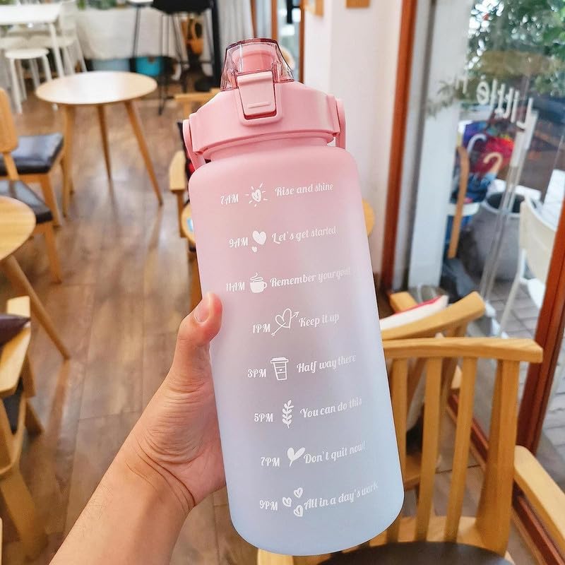 AEKDO 2L Sipper Water Bottle Fitness Gym Water Bottle Spirit Motivational Water Gallon with Time Marker Large Capacity 2000ML Leakproof BPA Free Fitness Sports Water Bottle ABS Plastic Pack of 1 - Image 1