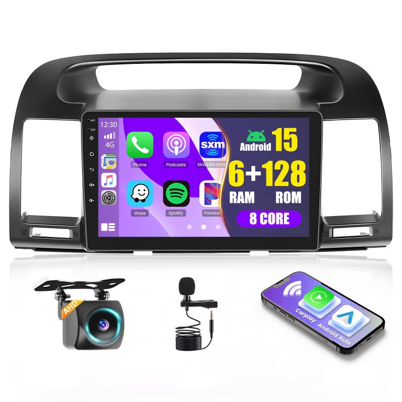 Roinvou 8 Cores 6128G Android Car Radio for Toyota Camry 20012006 9 Touch Screen Carplay Android Auto with 32EQ Bluetooth WiFi GPS Navigation Mirror Link Backup Camera