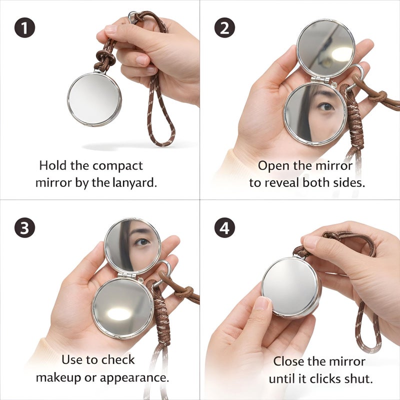 Leather - Stylish handheld mirror with ultra-clear glass surrounded by durable artificial leather frame and a snap closure guard ensuring long-lasting pristine condition. (option 3) - Image 4
