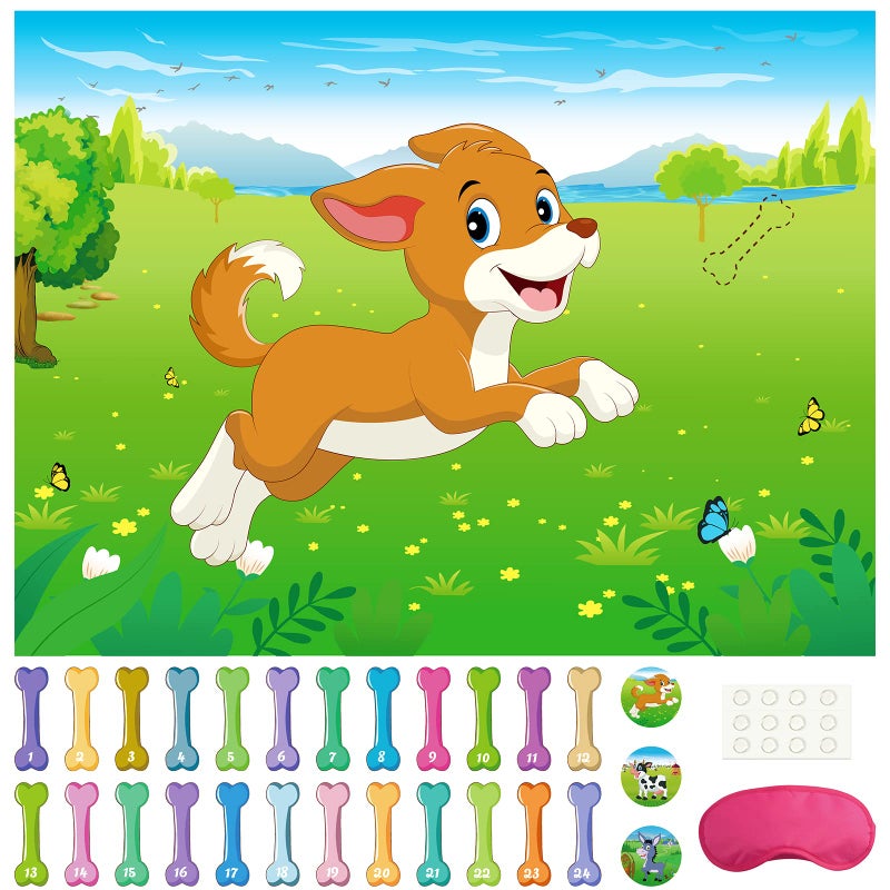 Morcheiong Pin The Tail on The Dog Birthday Party Game with 48pcs Bones, Give The Puppy A Bone Game for Kids' Dog Birthday Party Supplies - Image 1