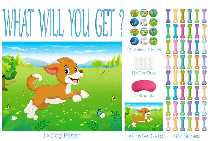 Morcheiong Pin The Tail on The Dog Birthday Party Game with 48pcs Bones, Give The Puppy A Bone Game for Kids' Dog Birthday Party Supplies - Image 3