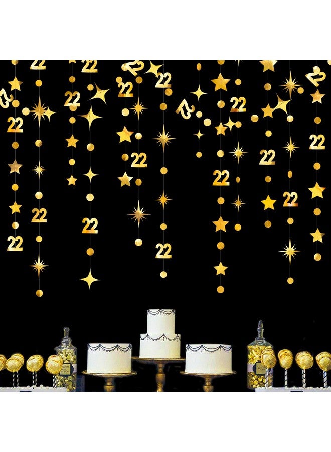 pinkblume Gold 22nd Birthday Decorations Number 22 Circle Dot Star Garland Streamer Bunting Banner Backdrop for Women Mens Feeling 22 Twenty Two Years Old Birthday Happy 22th Anniversary Party Supplies - Image 1