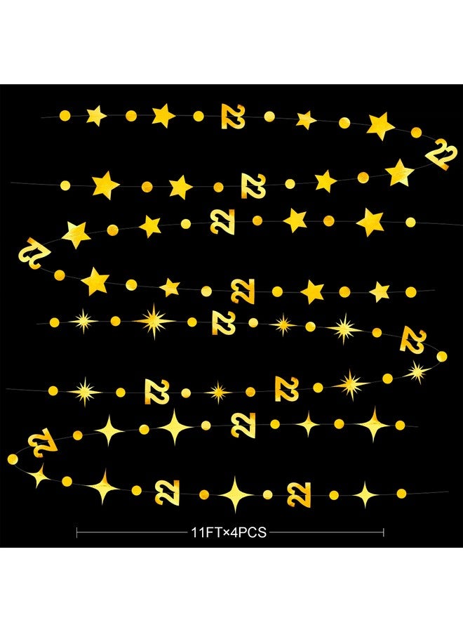 pinkblume Gold 22nd Birthday Decorations Number 22 Circle Dot Star Garland Streamer Bunting Banner Backdrop for Women Mens Feeling 22 Twenty Two Years Old Birthday Happy 22th Anniversary Party Supplies - Image 2