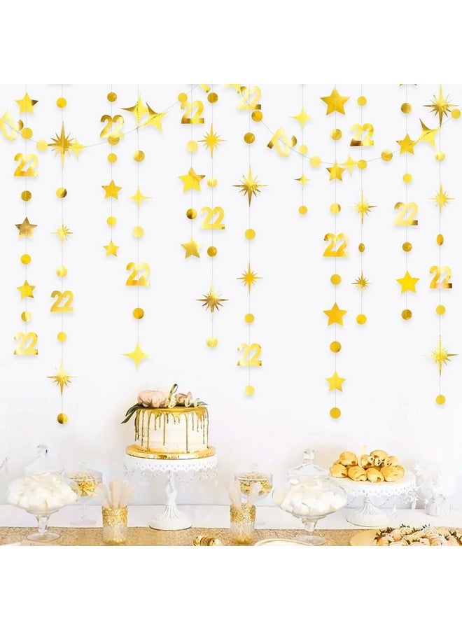 pinkblume Gold 22nd Birthday Decorations Number 22 Circle Dot Star Garland Streamer Bunting Banner Backdrop for Women Mens Feeling 22 Twenty Two Years Old Birthday Happy 22th Anniversary Party Supplies - Image 5