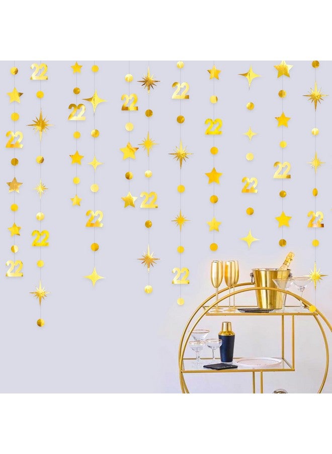 pinkblume Gold 22nd Birthday Decorations Number 22 Circle Dot Star Garland Streamer Bunting Banner Backdrop for Women Mens Feeling 22 Twenty Two Years Old Birthday Happy 22th Anniversary Party Supplies - Image 3