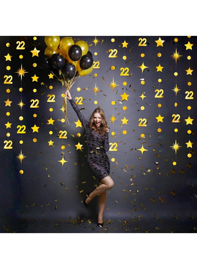 pinkblume Gold 22nd Birthday Decorations Number 22 Circle Dot Star Garland Streamer Bunting Banner Backdrop for Women Mens Feeling 22 Twenty Two Years Old Birthday Happy 22th Anniversary Party Supplies - Image 4