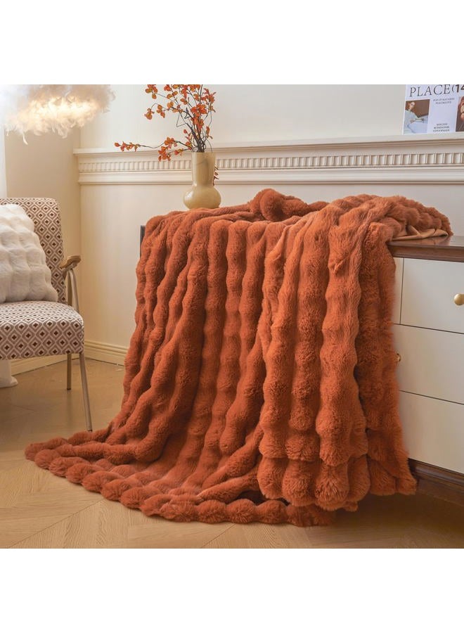 LIFEREVO Fluffy Faux Rabbit Fur Bubble Blanket, Plush Shaggy Waffle Throw for Couch Sofa, Cozy Comfy Furry Bed Blanket Adults Kids Teens Girls, Fuzzy Throw for Bedroom Living Room, 60x90, Burnt Orange - Image 5