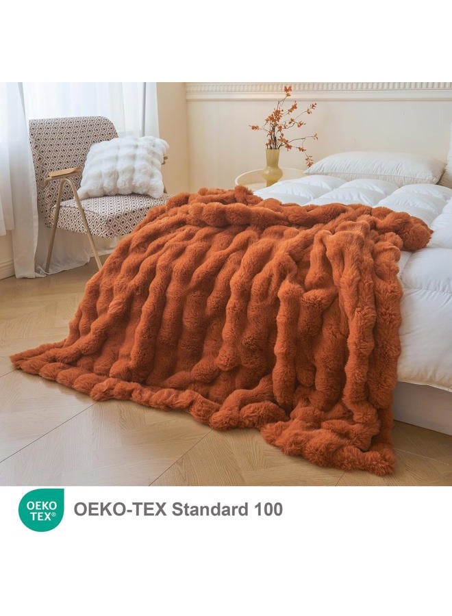 LIFEREVO Fluffy Faux Rabbit Fur Bubble Blanket, Plush Shaggy Waffle Throw for Couch Sofa, Cozy Comfy Furry Bed Blanket Adults Kids Teens Girls, Fuzzy Throw for Bedroom Living Room, 60x90, Burnt Orange - Image 2