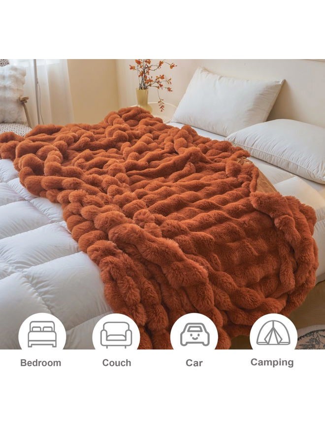 LIFEREVO Fluffy Faux Rabbit Fur Bubble Blanket, Plush Shaggy Waffle Throw for Couch Sofa, Cozy Comfy Furry Bed Blanket Adults Kids Teens Girls, Fuzzy Throw for Bedroom Living Room, 60x90, Burnt Orange - Image 4