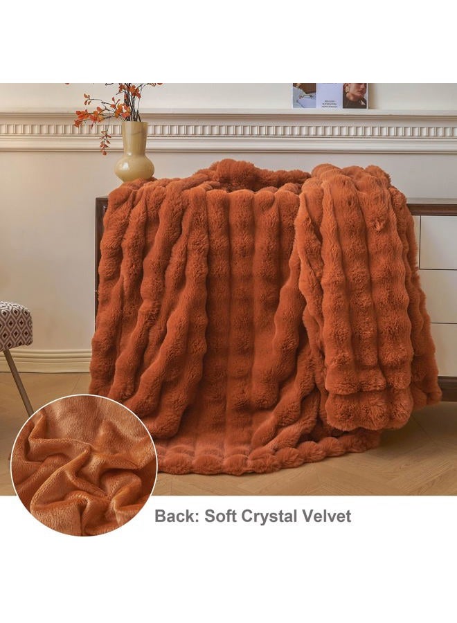 LIFEREVO Fluffy Faux Rabbit Fur Bubble Blanket, Plush Shaggy Waffle Throw for Couch Sofa, Cozy Comfy Furry Bed Blanket Adults Kids Teens Girls, Fuzzy Throw for Bedroom Living Room, 60x90, Burnt Orange - Image 3