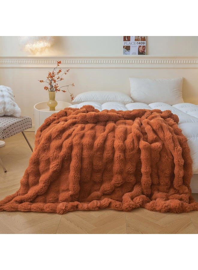 LIFEREVO Fluffy Faux Rabbit Fur Bubble Blanket, Plush Shaggy Waffle Throw for Couch Sofa, Cozy Comfy Furry Bed Blanket Adults Kids Teens Girls, Fuzzy Throw for Bedroom Living Room, 60x90, Burnt Orange - Image 1