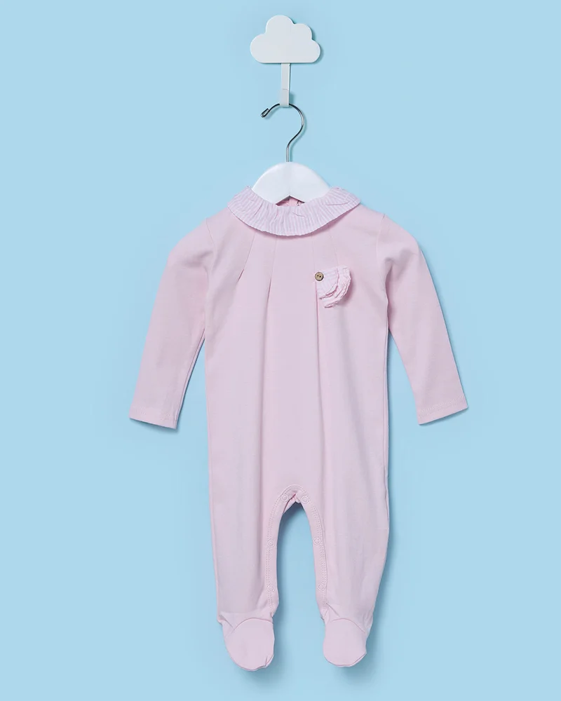 Redtag Infant Girls Pink Schiffli Neck Sleepsuit