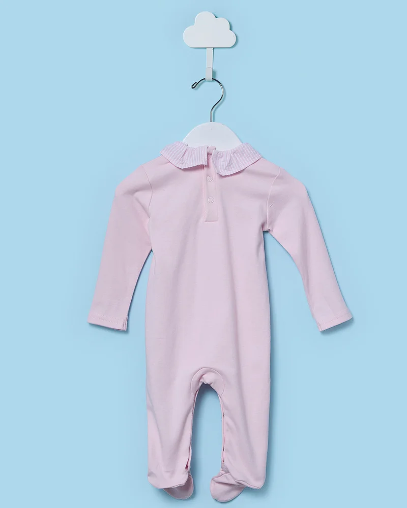 Redtag Infant Girls Pink Schiffli Neck Sleepsuit