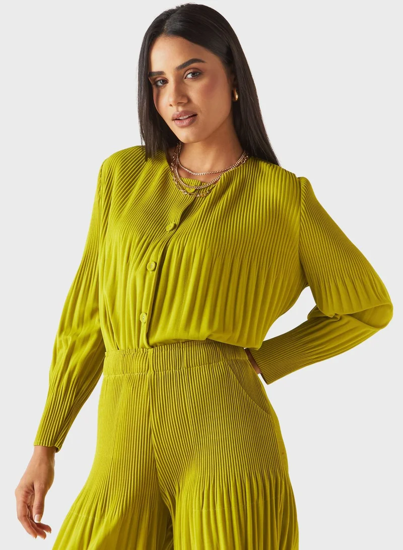 2Xtremz Plisse Button Detail Top