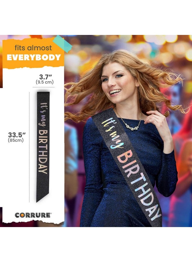 CORRURE 'It's My Birthday' Sash Glitter with Multicolor Foil - Black Glitter Happy Birthday Sash for Women - Party Favors Supplies and Decorations for Sweet 16, 18th 21st 30th 40th or Any Bday Party - Image 5
