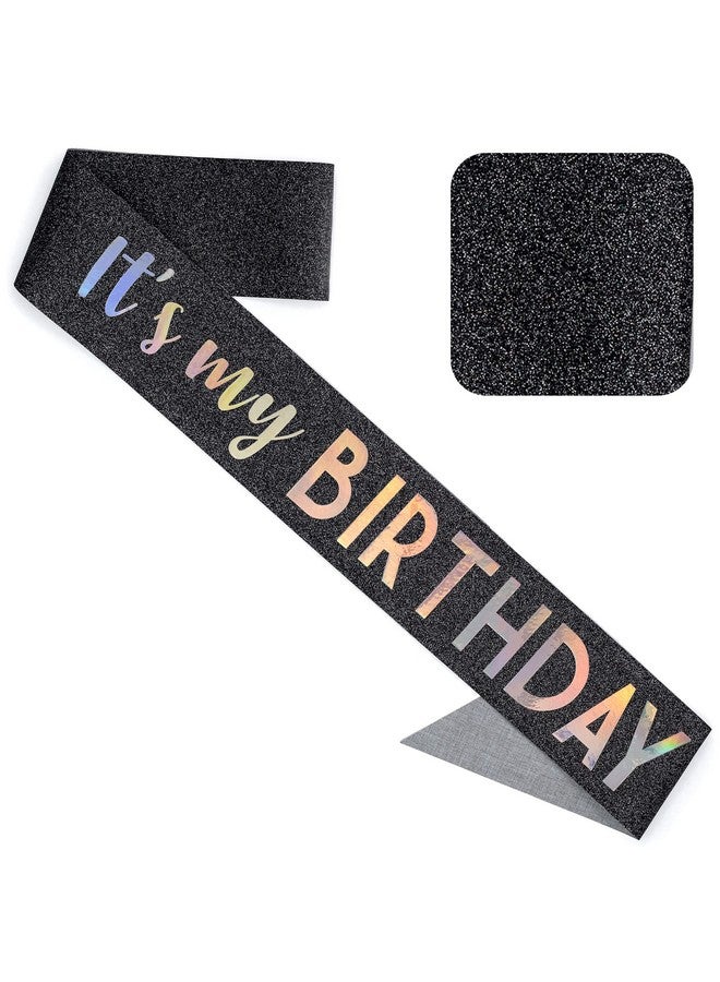 CORRURE 'It's My Birthday' Sash Glitter with Multicolor Foil - Black Glitter Happy Birthday Sash for Women - Party Favors Supplies and Decorations for Sweet 16, 18th 21st 30th 40th or Any Bday Party - Image 1