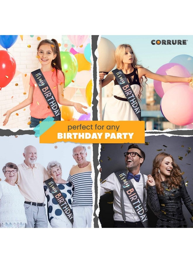 CORRURE 'It's My Birthday' Sash Glitter with Multicolor Foil - Black Glitter Happy Birthday Sash for Women - Party Favors Supplies and Decorations for Sweet 16, 18th 21st 30th 40th or Any Bday Party - Image 2