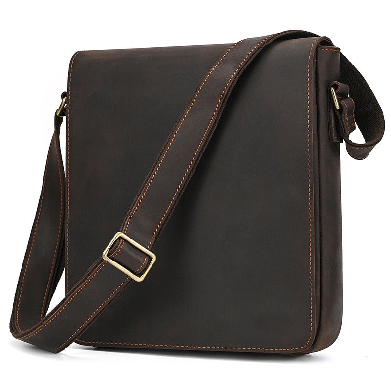 Men'S Genuine Leather Shoulder Bag, Crazy Horse Leather Crossbody Bag, Top Layer Cowhide Flap Shoulder Bag, Ipad Bag, Exclusively For Sales - Image 1