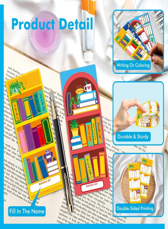 Gethelud 120 PCS Book Tracker Bookmarks, 30 Bookshelf Designs Double Sided Reading Page Markers Reading List Bookmarks for Kids, Adults, Students, Book Lovers All Ages (2.4” x 6.1”) - Image 4