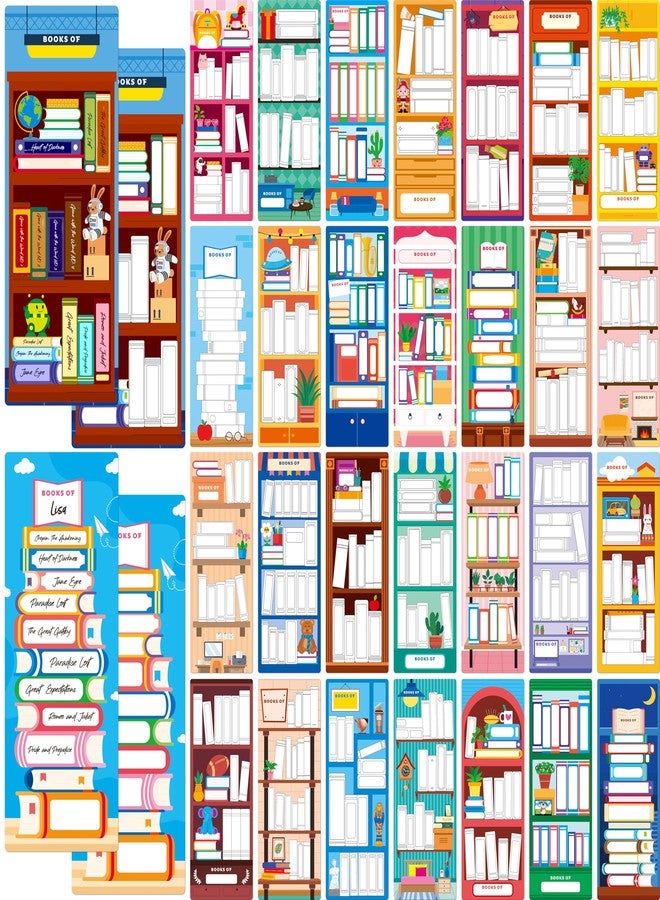 Gethelud 120 PCS Book Tracker Bookmarks, 30 Bookshelf Designs Double Sided Reading Page Markers Reading List Bookmarks for Kids, Adults, Students, Book Lovers All Ages (2.4” x 6.1”) - Image 1