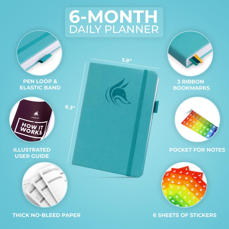 Clever Fox Daily Planner â€“ Undated Planning Notebook with Hourly Schedule & To-Do List â€“ Personal Day Task & Work Organizer, 6 Months (Turquoise) - Image 2