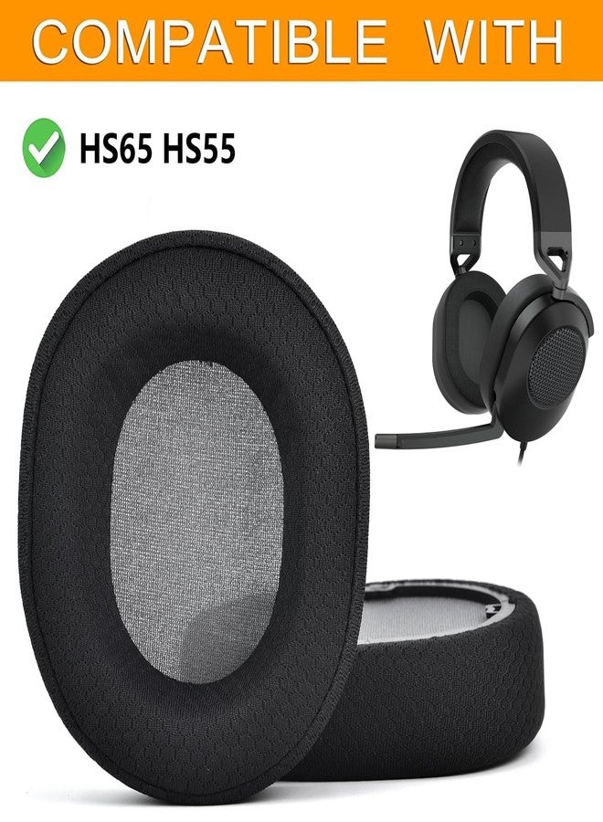 defean وسادات أذن HS65 HS55 - غطاء وسادات الأذن البديلة من ديفين متوافقة مع سماعة الألعاب المحيطية Corsair HS65 HS55، رغوة عازلة عالية الكثافة (قماش أسود قابل للتنفس) - Image 2