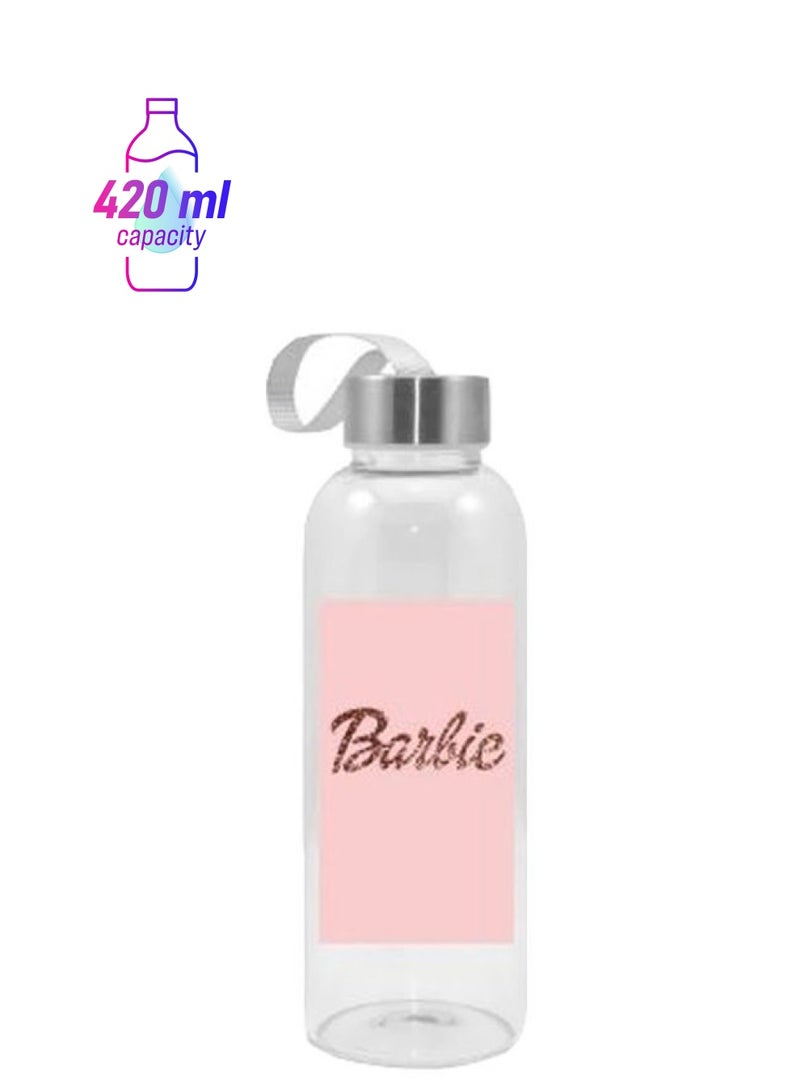 NIBEMINENT Barbie Printed Water Bottle Clear/Pink/Silver 420ml