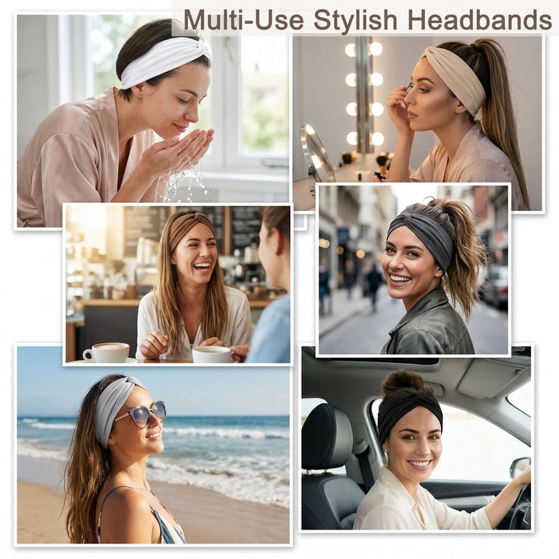 YONUF Wide Headbands For Women Extra Large Headband Twisted Knot Head Bands For Women's Hair Band Scarf Turban Accessories 6 Pack - Image 4
