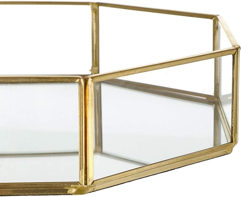 Hipiwe gold perfume tray - glass mirror makeup tray ornate vanity tray dresser tray jewelry trinket organizer tray for bathroom storage tray for home decor,12.4''x 8.5'' - Image 4