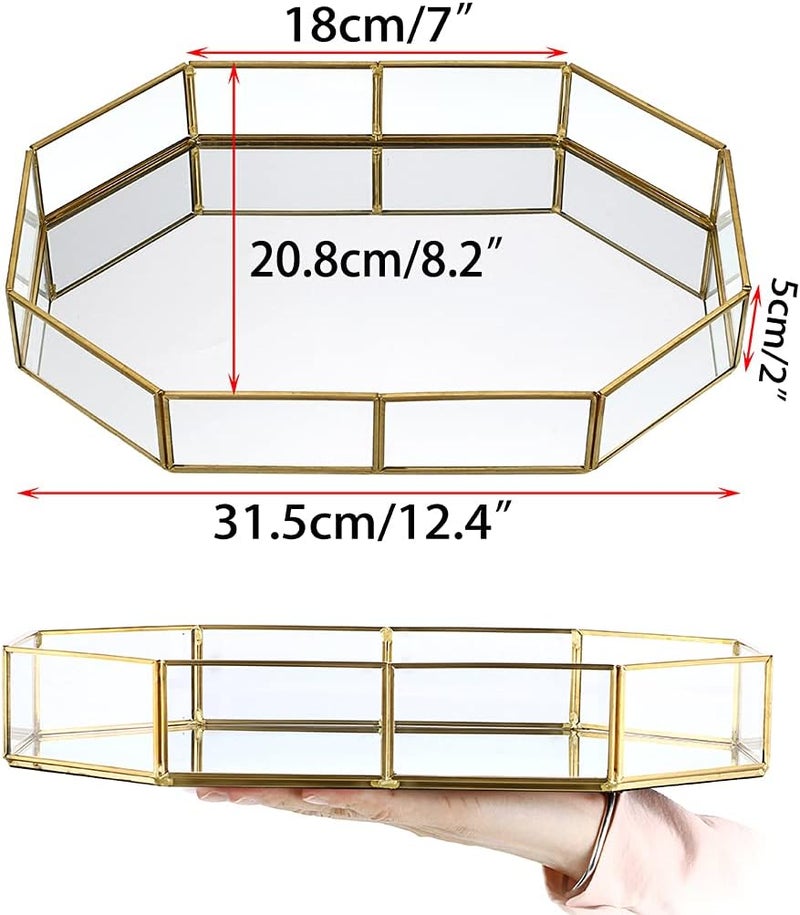 Hipiwe gold perfume tray - glass mirror makeup tray ornate vanity tray dresser tray jewelry trinket organizer tray for bathroom storage tray for home decor,12.4''x 8.5'' - Image 5