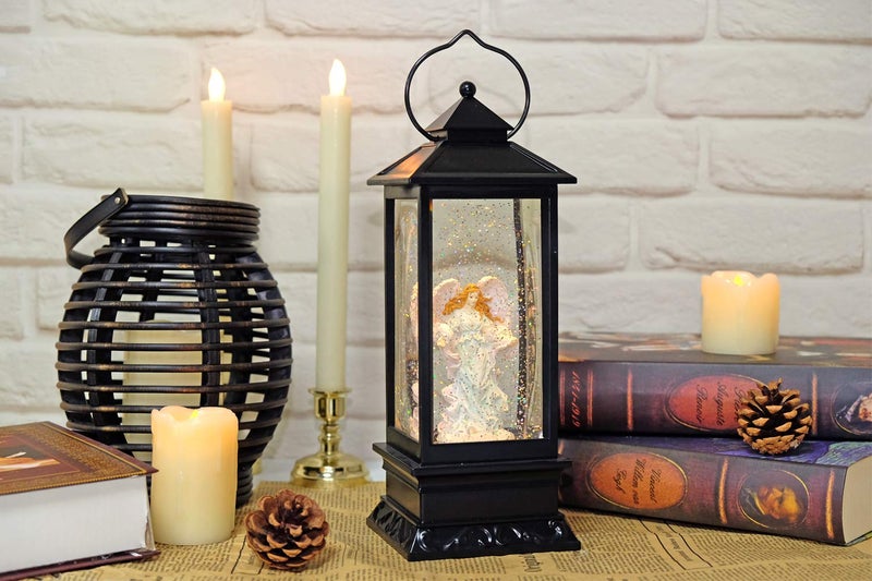 Wondise Lighted Angel Christmas Snow Globes Musical Lantern with Timer, USB Powered & Battery Operated Swirling Glitter Water Lantern (4 x 4 x 12 inch) - Image 5