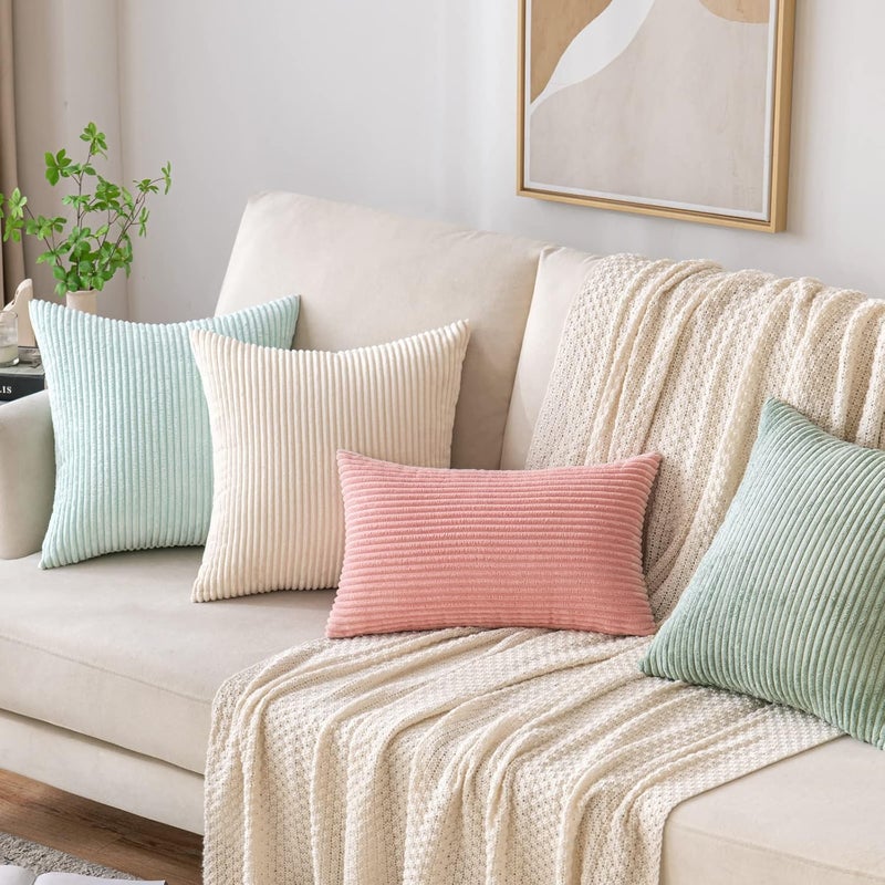 EMEMA Pack of 2 Corduroy Throw Pillow Covers Decorative Soft Striped Square Cushion Cases Pillowcases Spring for Couch Sofa Bedroom Chair Car 20x20 Inch Sage Green - Image 5