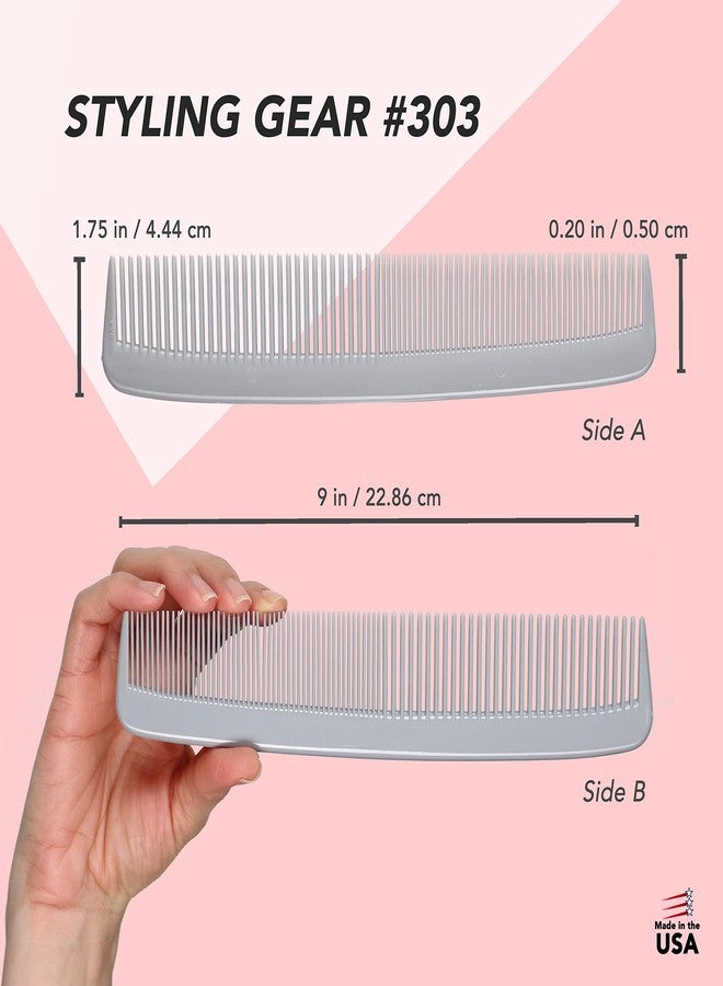 Styling Gear #303 Wide Tooth Comb Hair Detangling Comb Styling For Women, Men, Hair Stylists, Hair Comb, Wide Teeth Combs Fine Tooth Clipper Combs. 2 Piece (Gray) - Image 2