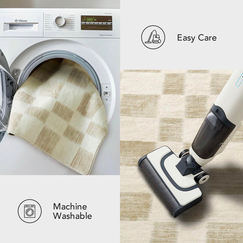 EVERGRACE Checkered Plaid Area Rug 2x6, Soft Faux Wool Rugs Washable Anti Slip Rugs Long Runner Rug Carpet for Entryway Bedroom Living Room Hallway Kitchen Dining Room and Laundry Room, Beige - Image 4