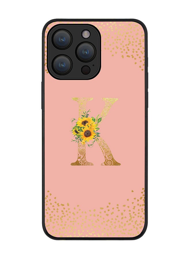 Stylizedd Cover for iPhone 15 Pro Max Case Rugged Black Slim Protective Cover Custom Monogram Initial Letter Mandala Floral Pattern Alphabet - K (Rose Pink) - Image 1