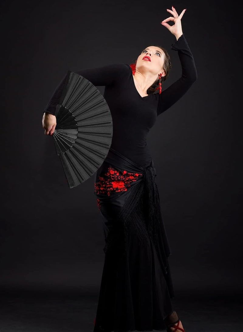 معرض الأعياد مروحة يد سوداء، مراوح يدوية قابلة للطي كبيرة الحجم للنساء، مروحة يدوية صينية، مروحة يابانية، مروحة مهرجانات زخرفية عتيقة مناسبة للديكور الأداء وحفلات الزفاف والرقص (مجموعة سوداء من قطعتين) - Image 5