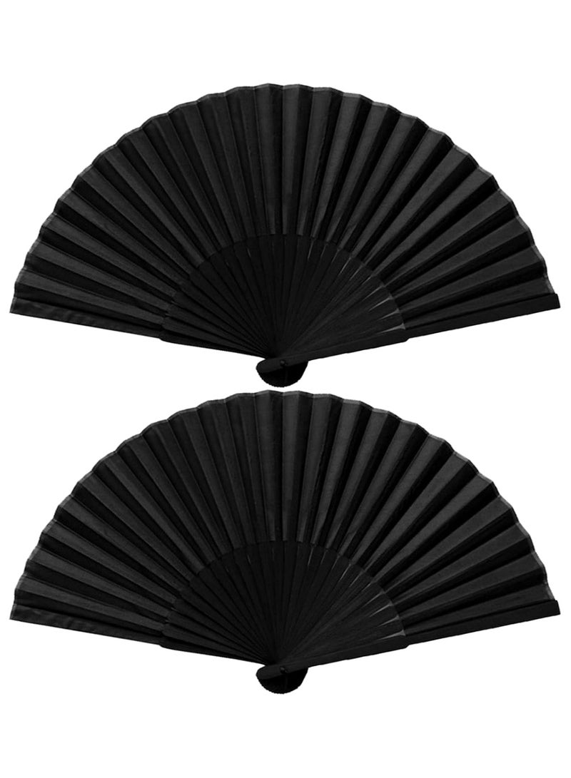 معرض الأعياد مروحة يد سوداء، مراوح يدوية قابلة للطي كبيرة الحجم للنساء، مروحة يدوية صينية، مروحة يابانية، مروحة مهرجانات زخرفية عتيقة مناسبة للديكور الأداء وحفلات الزفاف والرقص (مجموعة سوداء من قطعتين) - Image 1