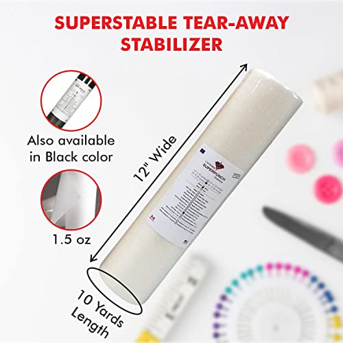 Superpunch 1.5 oz White Tear Away Stabilizer for Embroidery - 12 inch x 10 Yard Roll, SuperStable Tear Away Machine Embroidery Stabilizer Backing, Polyester & Cellulose - Made in The USA - Image 2