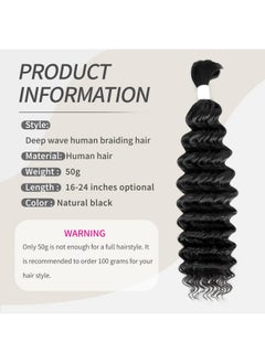 Deep Wave Bulk Human Hair For Braiding 1 Bundle 50G 20 Inch No Weft 10A Brazilian Virgin Curly Human Hair Extensions For Boho Braids Wet Wavy Human Braiding Hair (20",1B) - pzsku/Z38B130FD1AAD97139DCEZ/45/_/1734182946/668300bf-4b87-41ed-a7e0-cd02964c31a4