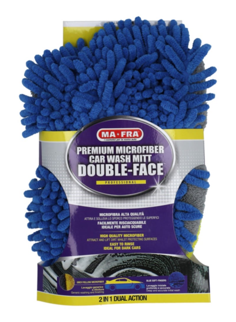 مافرا قفاز غسيل السيارة الفاخر ذو الوجهين باللونين الأزرق والأصفر - Image 1