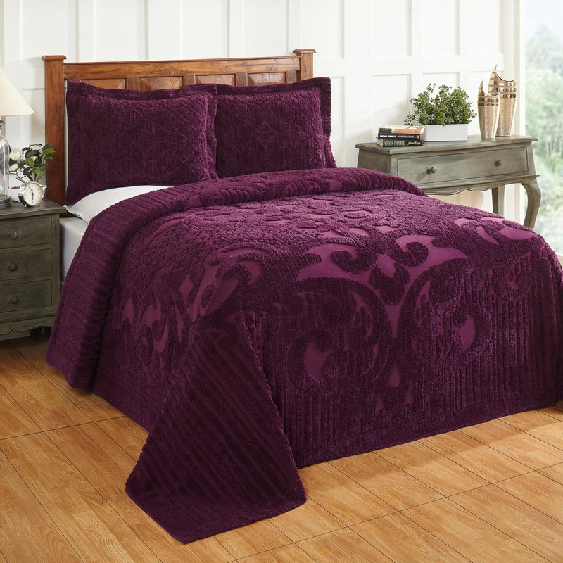 Better Trends Better Trends 1 Piece Bedspread 100 Cotton Chenille Bedspreads Coverlet Luxurious Medallion Pattern Bedspread Queen Size 102 X 110 Soft Lightweight Plum Tufted All Season Bedding Ashton Collection 