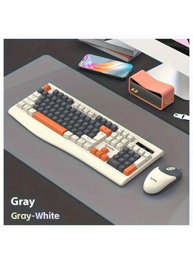 R903 Gray Wired Ergonomic Keyboard And Mouse Combo Optical Movement Detection PC Gaming Set - Image 1