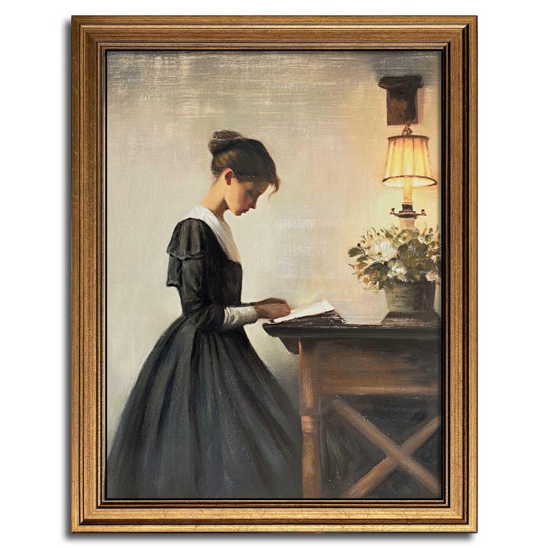 Yeechine Gold Framed Wall Art Room Decor Classical Oil Painting Canvas Print Vintage Wall Art for Living Room Bedroom Decor (Young Girl  8''x10'') - Image 1