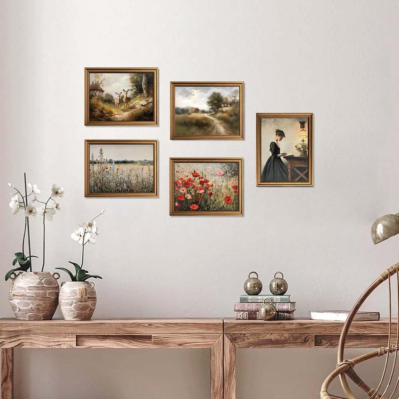 Yeechine Gold Framed Wall Art Room Decor Classical Oil Painting Canvas Print Vintage Wall Art for Living Room Bedroom Decor (Young Girl  8''x10'') - Image 4