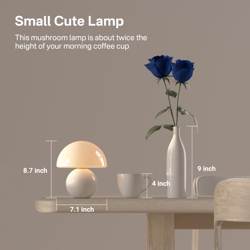 Dawnwake Mushroom Lamp Table Lamp for Bedroom,Desk Bedside Small Lamps for Living Room Night Stands,Mushroom Decor Cute Mini Modern Mid Century Lamps,Unique Aesthetic Home Living Room Decor(White) - Image 4
